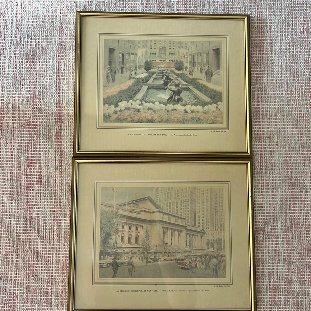 Two vintage New York City framed prints by Karl Dehmann